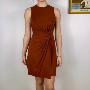 DYNAMITE Sienna Brown Terracotta colored twist front mini dress size Small
